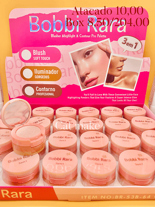 3 em 1 blush iluminador e contorno (Box c/24)