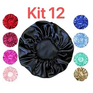 ￼Kit com 12 Touca de Cetim Antifrizz Banho Cores Sortidas