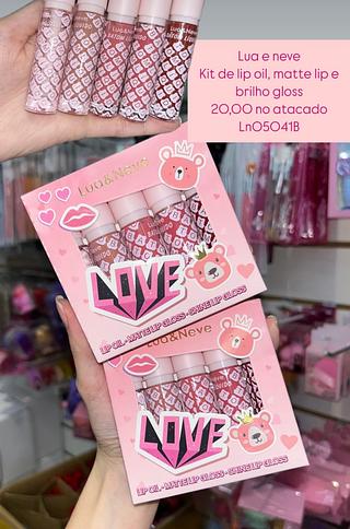 Lua e neve Kit de lip oil, matte lip e brilho gloss